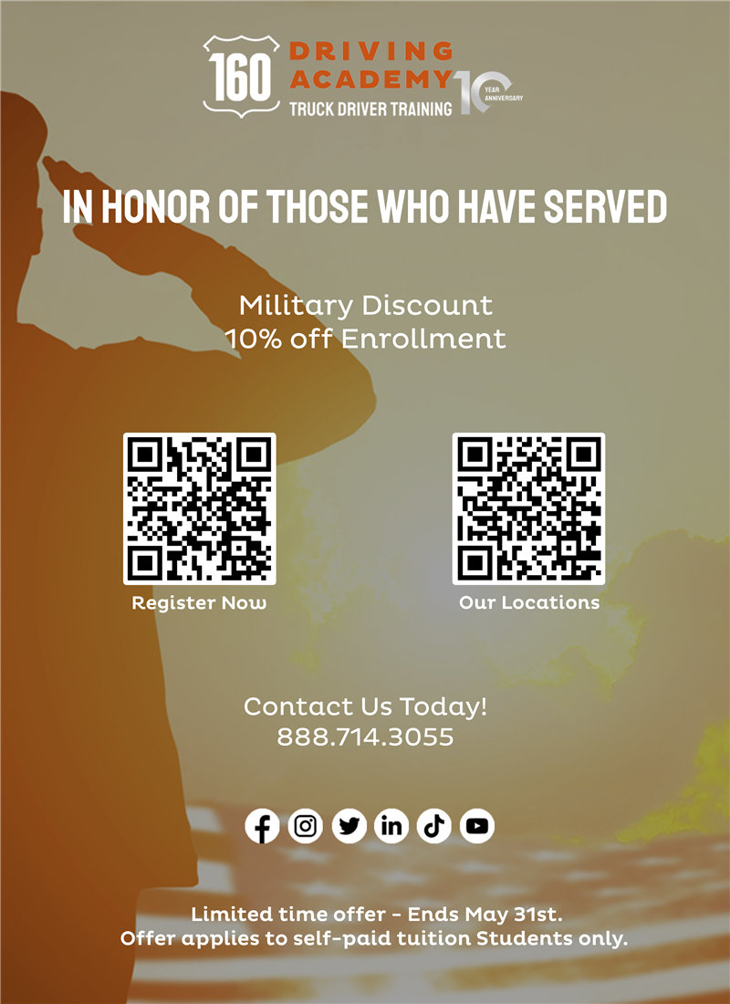 160 Driving Academy is now offering a Military Promotion until May 31st, 2023