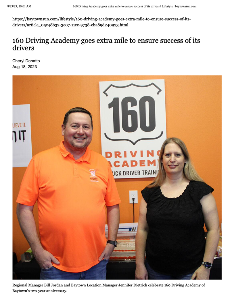 160 Driving Academy Baytown Location featured in The Baytown Sun!