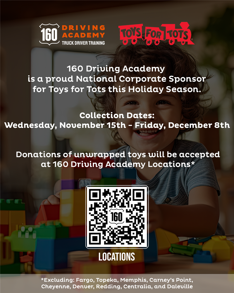 ​160 Driving Academy is a National Corporate Sponsor for Toys for Tots.